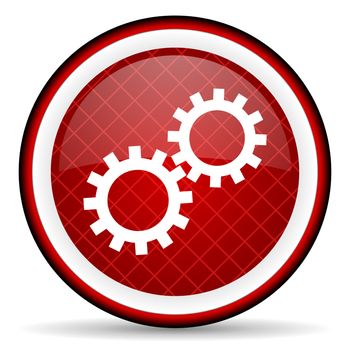 gears red glossy icon on white background