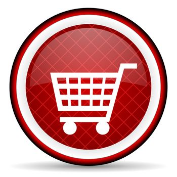 shopping cart red glossy icon on white background