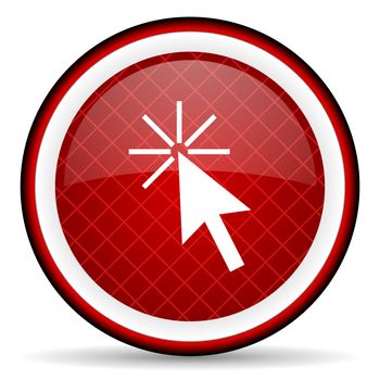 click here red glossy icon on white background