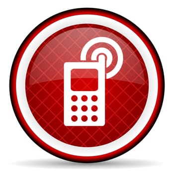 cellphone red glossy icon on white background