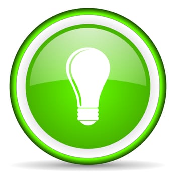 light bulb green glossy icon on white background