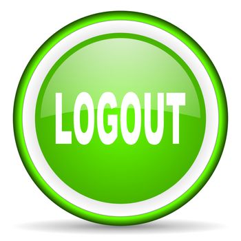 logout green glossy icon on white background
