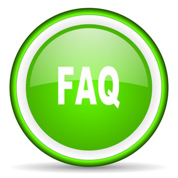 faq green glossy icon on white background