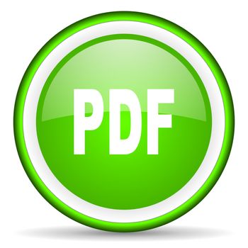 pdf green glossy icon on white background