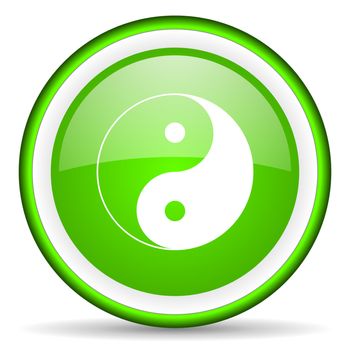 ying yang green glossy icon on white background