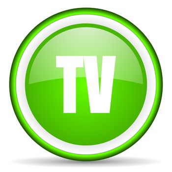 tv green glossy icon on white background