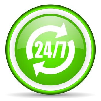 24/7 service green glossy icon on white background
