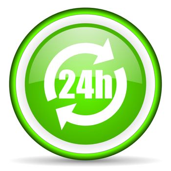 24h green glossy icon on white background