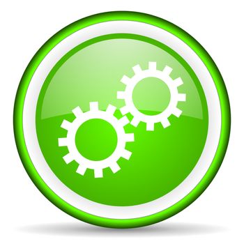 gears green glossy icon on white background