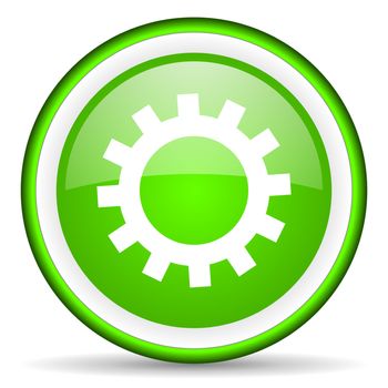 gears green glossy icon on white background