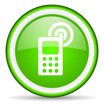 cellphone green glossy icon on white background