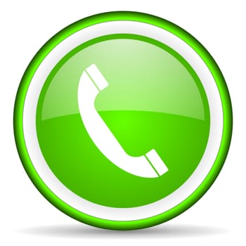 telephone green glossy icon on white background