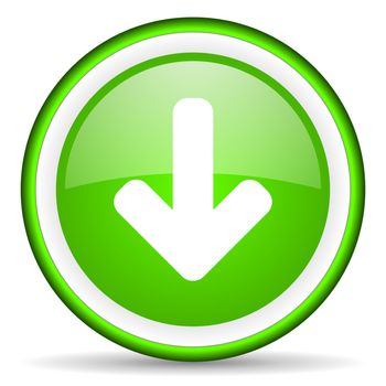 arrow down green glossy icon on white background