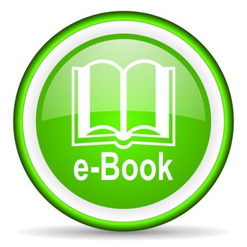 e-book green glossy icon on white background