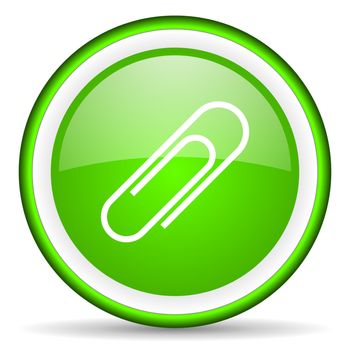paper clip green glossy icon on white background