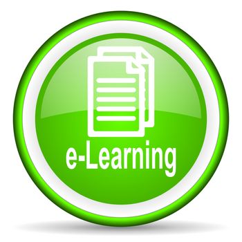 e-learning green glossy icon on white background