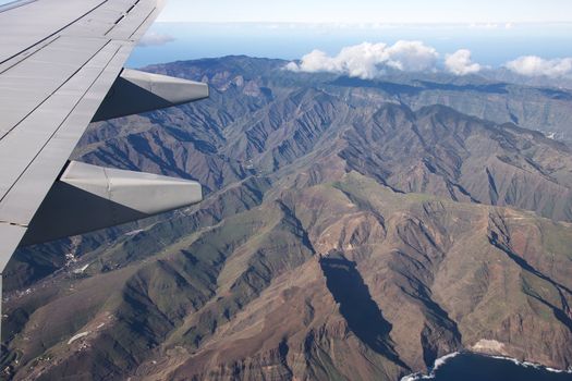 view from the plane at the spanish island La Gomera