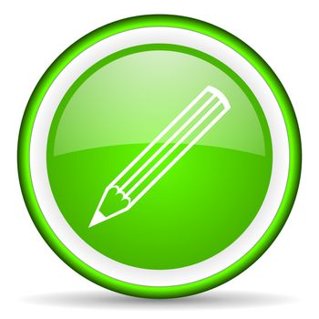 pencil green glossy icon on white background