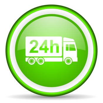 delivery 24h green glossy icon on white background