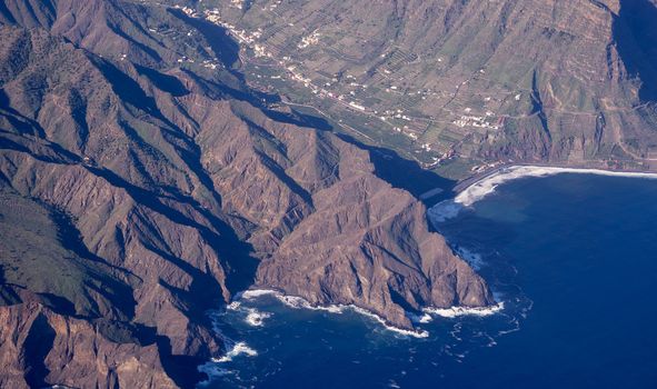 view from the plane at the spanish island La Gomera