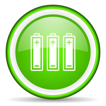 batteries green glossy icon on white background