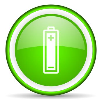 battery green glossy icon on white background