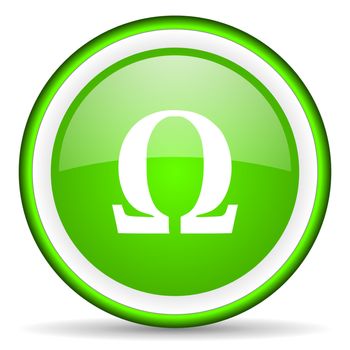omega green glossy icon on white background