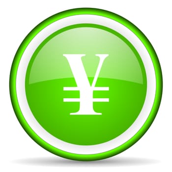 yen green glossy icon on white background
