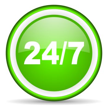 24/7 green glossy icon on white background
