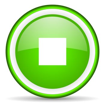 stop green glossy icon on white background