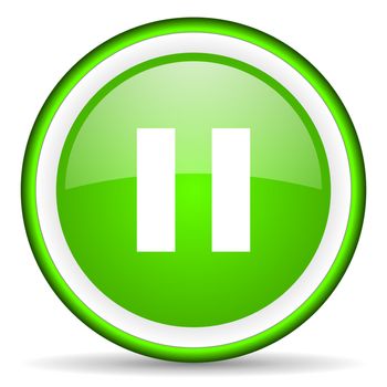 pause green glossy icon on white background