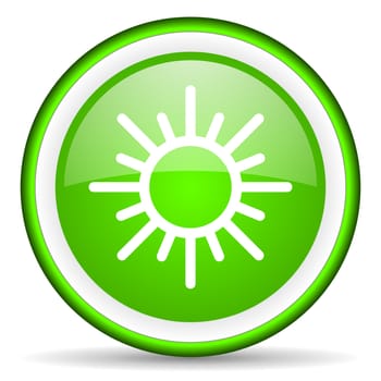 sun green glossy icon on white background