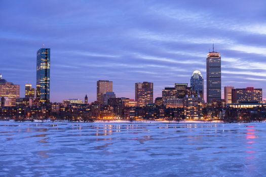 Boston's Back Bay with the Charles River frozen over