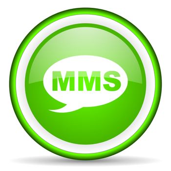 mms green glossy icon on white background