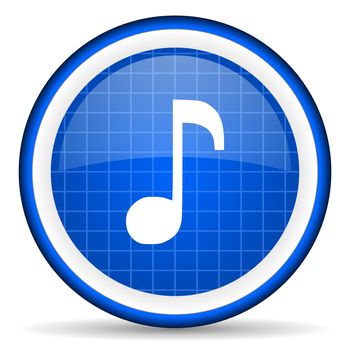 music blue glossy icon on white background
