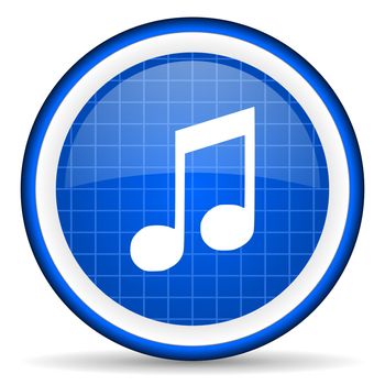 music blue glossy icon on white background