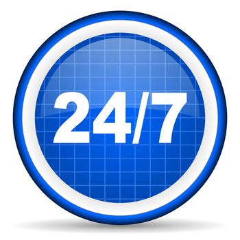 24/7 blue glossy icon on white background