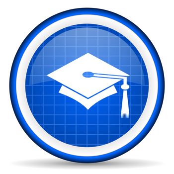 graduation blue glossy icon on white background