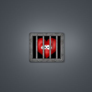 sad cartoon heart behind prison window - 3d illustration