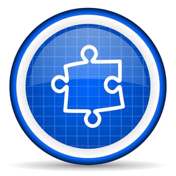 puzzle blue glossy icon on white background