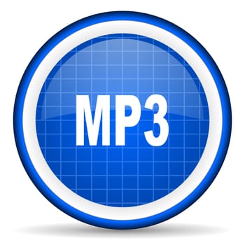 mp3 blue glossy icon on white background
