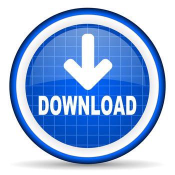 download blue glossy icon on white background