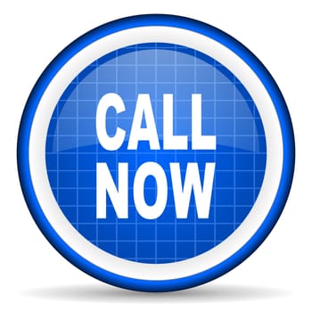 call now blue glossy icon on white background