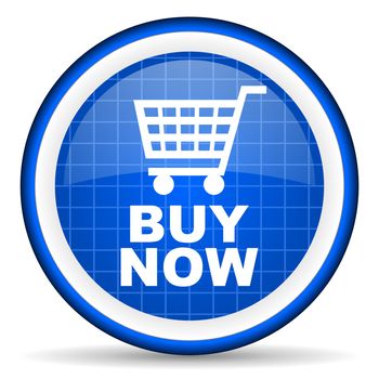 buy now blue glossy icon on white background