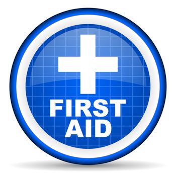 first aid blue glossy icon on white background