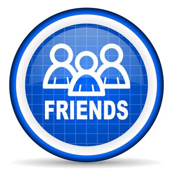 friends blue glossy icon on white background