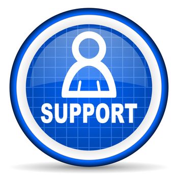 support blue glossy icon on white background