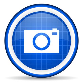 camera blue glossy icon on white background