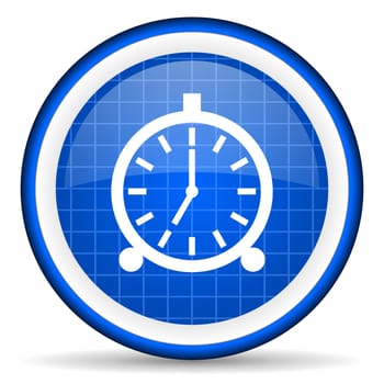 alarm clock blue glossy icon on white background