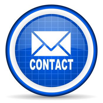 contact blue glossy icon on white background